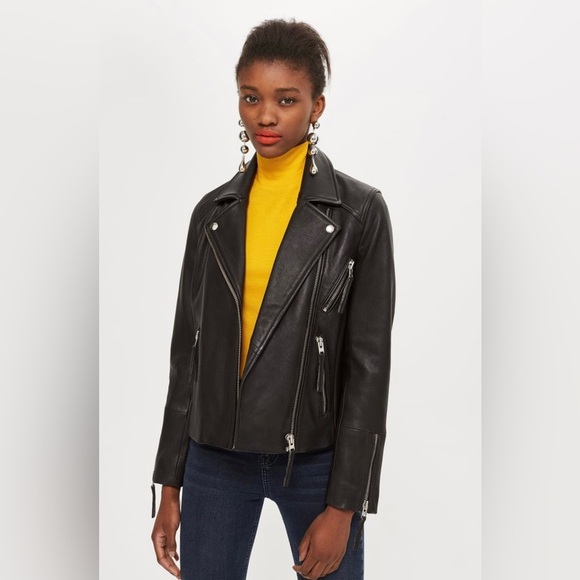 Topshop Dolly Leather Biker Jacket - Picture 2 of 14